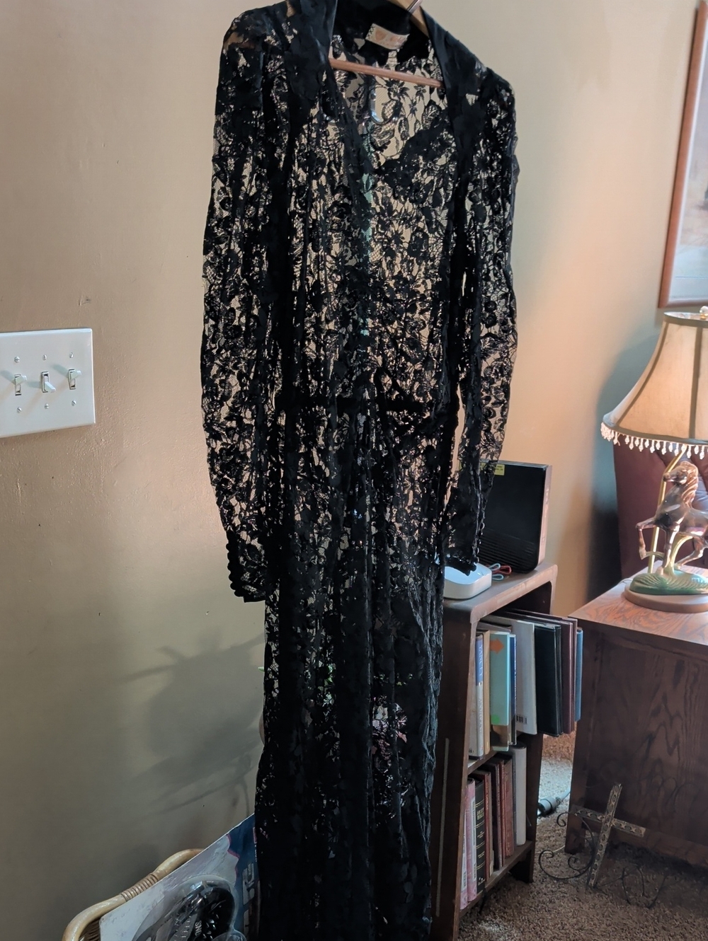 Mitchell & Ness Black Lace Long Sleeve Maxi Gown